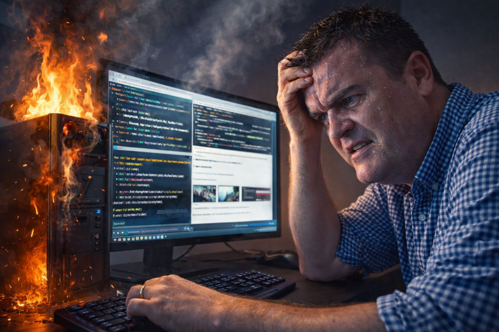 Frustration-in-the-flame-filled-office-1024x683 Website/Blog up and running smoothly... O_o